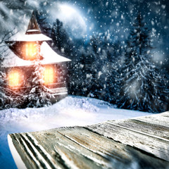 Fototapeta premium Desk of free space and winter time 