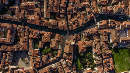 view over the skyline of Venice Italy. above Venice in Italy Europe. beautiful city Venice landscape aerial view. aerial drone shot over Venice