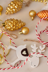 Obraz na płótnie Canvas Christmas decorations and ribbons on a white background