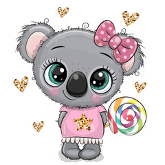 Cartoon baby Koala in a dress with Lollipop © reginast777