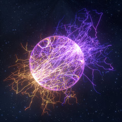 Power electrical energy and lightning spark, 3d rendering.