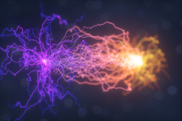 Power electrical energy and lightning spark, 3d rendering.