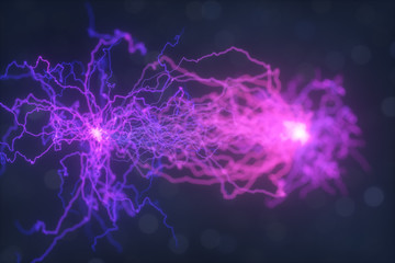 Power electrical energy and lightning spark, 3d rendering.