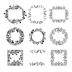 Hand Drawn Floral Wreath Frames. Floral Templates for text, logos, scrapbooking, web banners, wedding invitation cards etc.