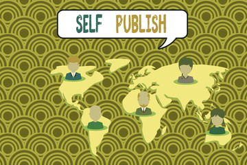 Conceptual hand writing showing Self Publish. Concept meaning published their work independently and at their own expense Connection multiethnic persons all Global business earth map