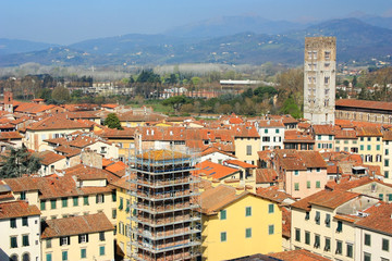Fototapeta premium Reconstruction of an old tower in Lucca, Italy
