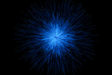 Blue glowing radial lines, magical lines, 3d rendering.