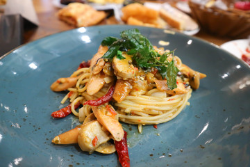 spaghetti, spicy spaghetti or sausage and tomato spaghetti