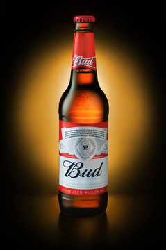 Product shot of Budweiser beer bottle