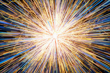 Golden glowing radial lines, magical lines, 3d rendering.