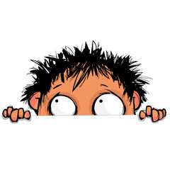 The boy peeks out of the frame