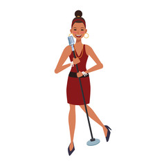 cartoon singer woman, flat design
