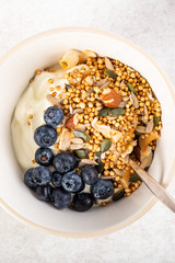 Healthy breakfast from quinoa granola