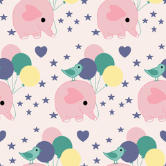 Pink baby elephant in a seamless pattern design