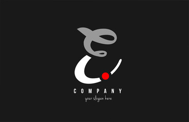 E red dot alphabet letter in black and white for company logo icon design