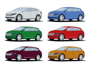 Fototapeta na wymiar minivan different color set realistic vector illustration isolated
