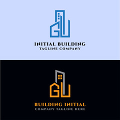 Initial concept of the Set GU logo with a vector building template for construction.