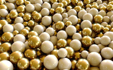 golden beads background (3D Gold & Wood Balls / Spheres) 