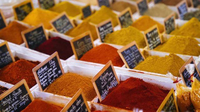 Assortment of Various Herbs and Spices being sold at a Bazaar or Market