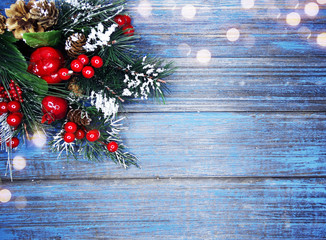 winter background with fir branches cones and snow