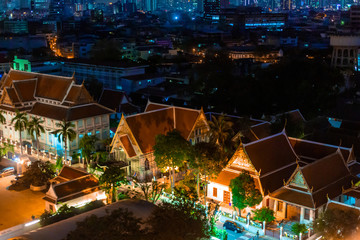 Night view on Bangkok city. night lights on the horizon