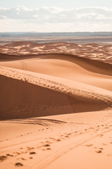 Sahara desert and valley at sunset 