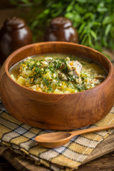 Soup with barley and chicken gizzards.