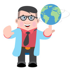 Scientist man showing a globe.