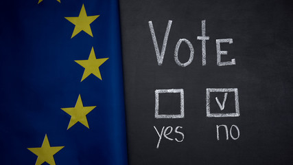 European union flag on background, no answer marked in vote, membership election