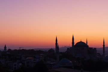 Hagia Sophia shadow view, beautiful sunset colours, Istanbul, Turkey