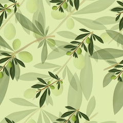 seamless pattern with green olive tree branches vector on green background