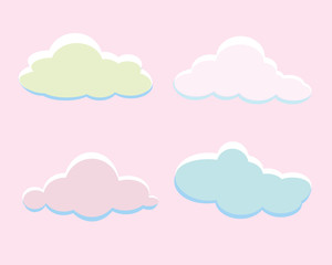 Cartoon clouds baby pastel set isolated on blue background.