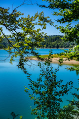 View of Lokvarsko Lake, beautiful mountain landscape on sunny summer day, Lokve, Gorski kotar, Croatia