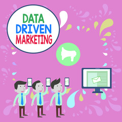 Word writing text Data Driven Marketing. Business photo showcasing Strategy built on Insights Analysis from interactions SMS Email Marketing Media Audience Attraction Personal Computer Loudspeaker