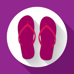 Purple beach sandals or slippers icon with long shadow. Flat design style.