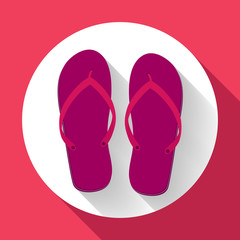 Purple beach sandals or slippers icon with long shadow. Flat design style.