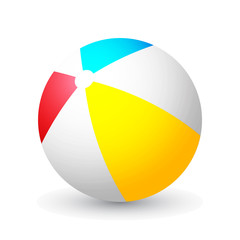 Summer colored rubber inflatable beach ball isolated on white background with shadow. Vector illustration. Eps10.