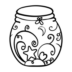 Decorative jar in the form of a ball. Christmas theme. Home decoration. Coloring page adult and kids. - Vector. Vector illustration