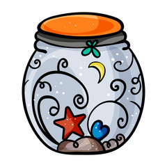 Decorative jar in the form of a ball. Christmas theme. Home decoration. - Vector. Vector illustration