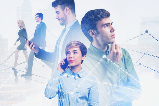 Successful business team in city, trading