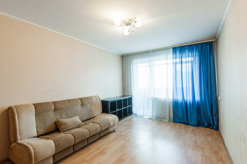 Russia, Moscow- May 16, 2019: interior room apartment. standard repair decoration in hostel. old not modern decor