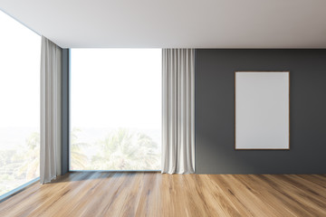 Empty gray living room interior with poster