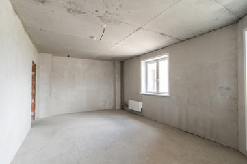 Russia, Moscow- May 16, 2019: interior room apartment. standard repair decoration in hostel. self-finish rough repair