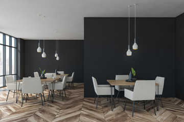 Gray stylish restaurant interior with armchairs