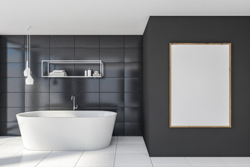 Obraz na płótnie Canvas Gray tile bathroom with mock up poster