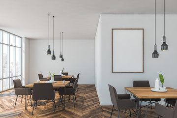 White stylish cafe interior with poster