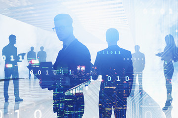 Business team in city, network interface