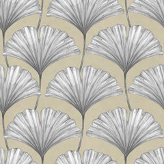 Seamless pattern with leaves of Ginkgo Biloba. Floral background