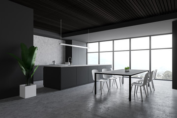 Fototapeta premium White and gray kitchen corner, table and island
