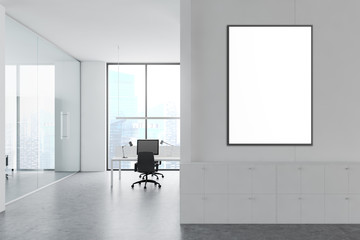Mock up poster on empty office wall